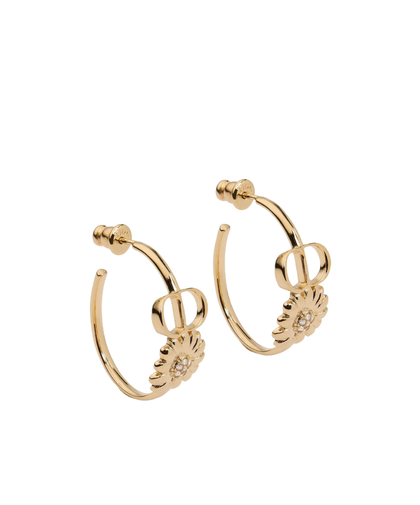 Dior Cd Multi Flowers Hoop Earrings In Yellow