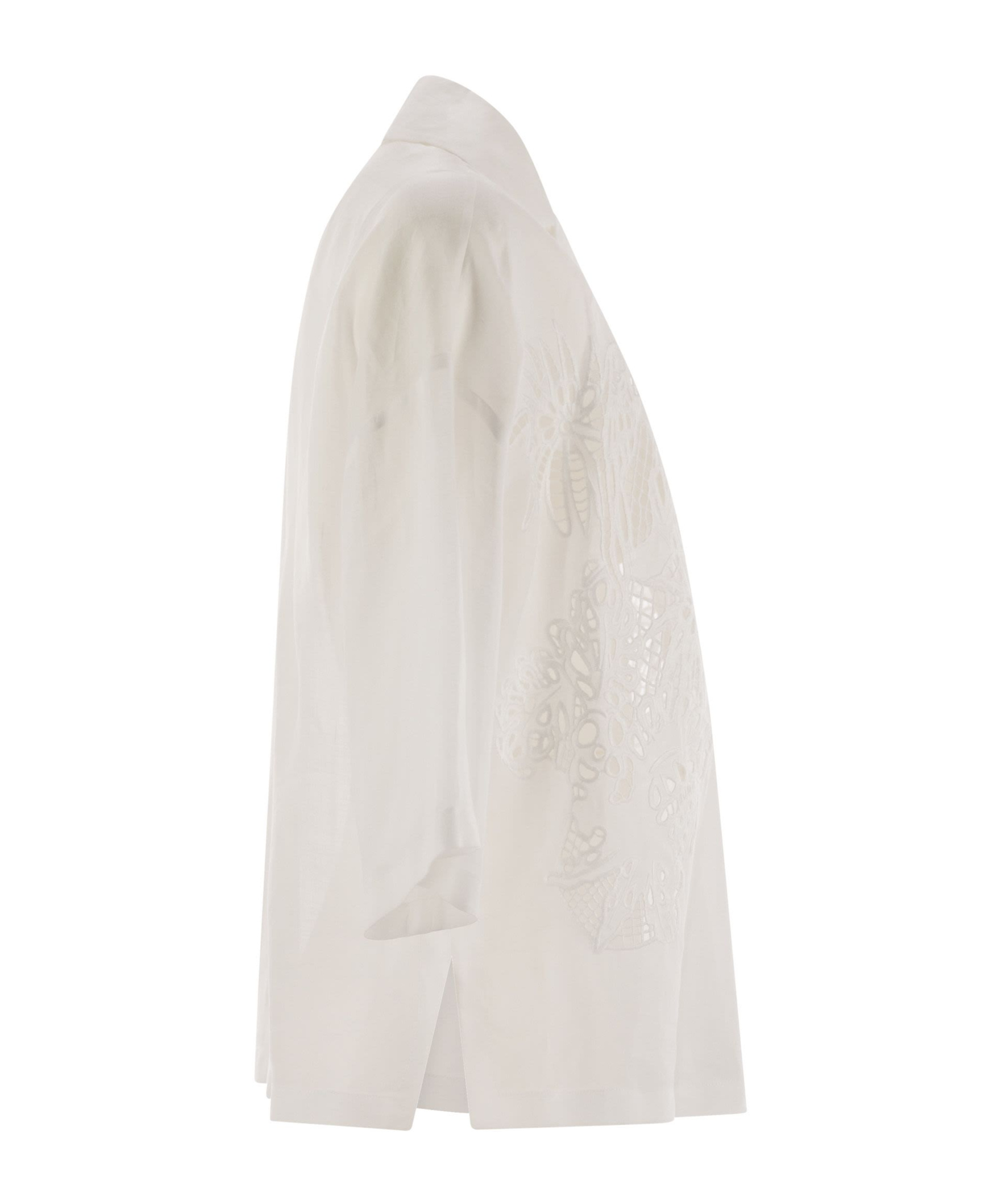 Max Mara Legno Embroidered Button-up Shirt In White