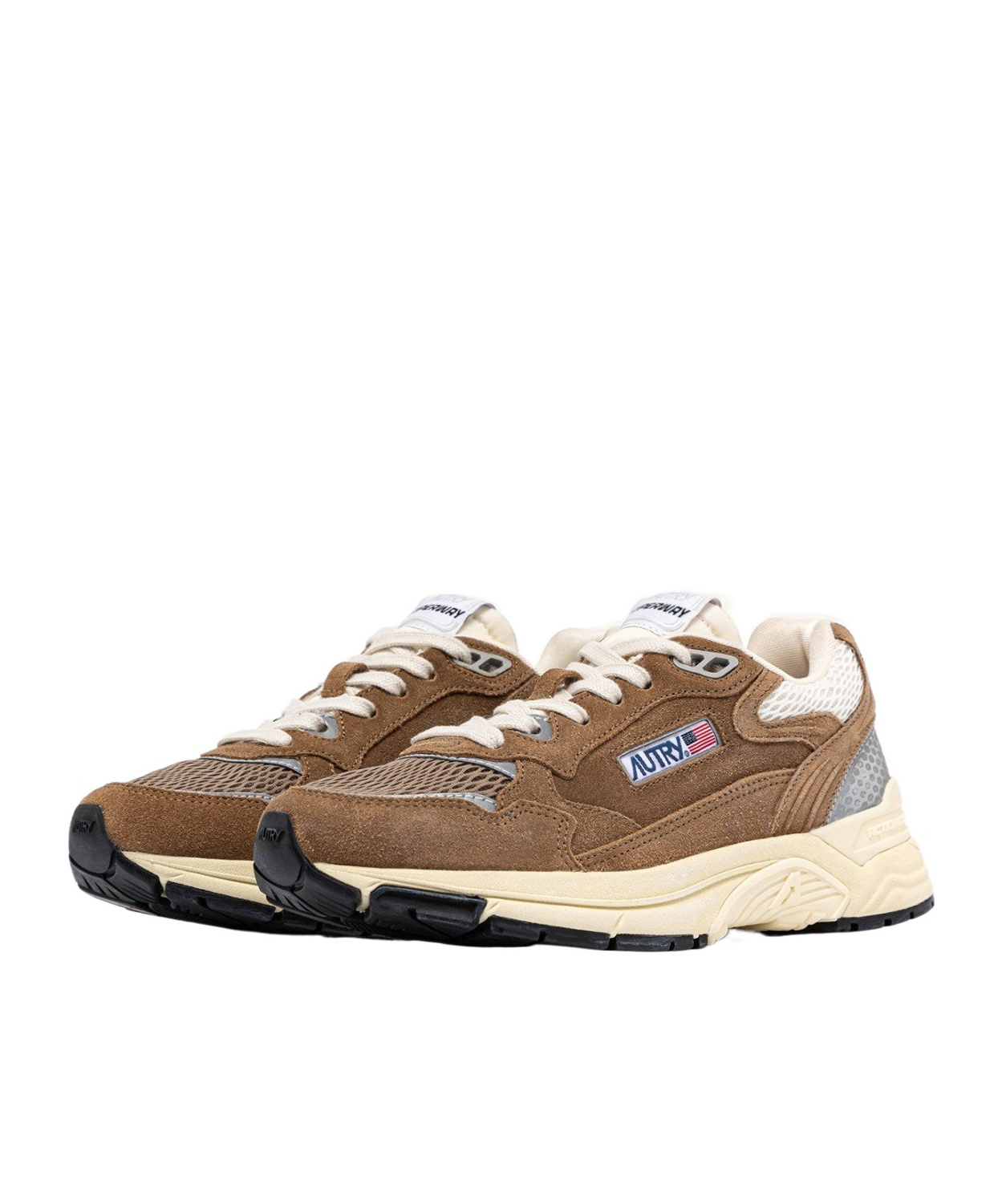 Autry Hyperway Beige Low Top Sneakers With Logo Patch On Side And Tongue In Suede And Mesh Woman In Brown