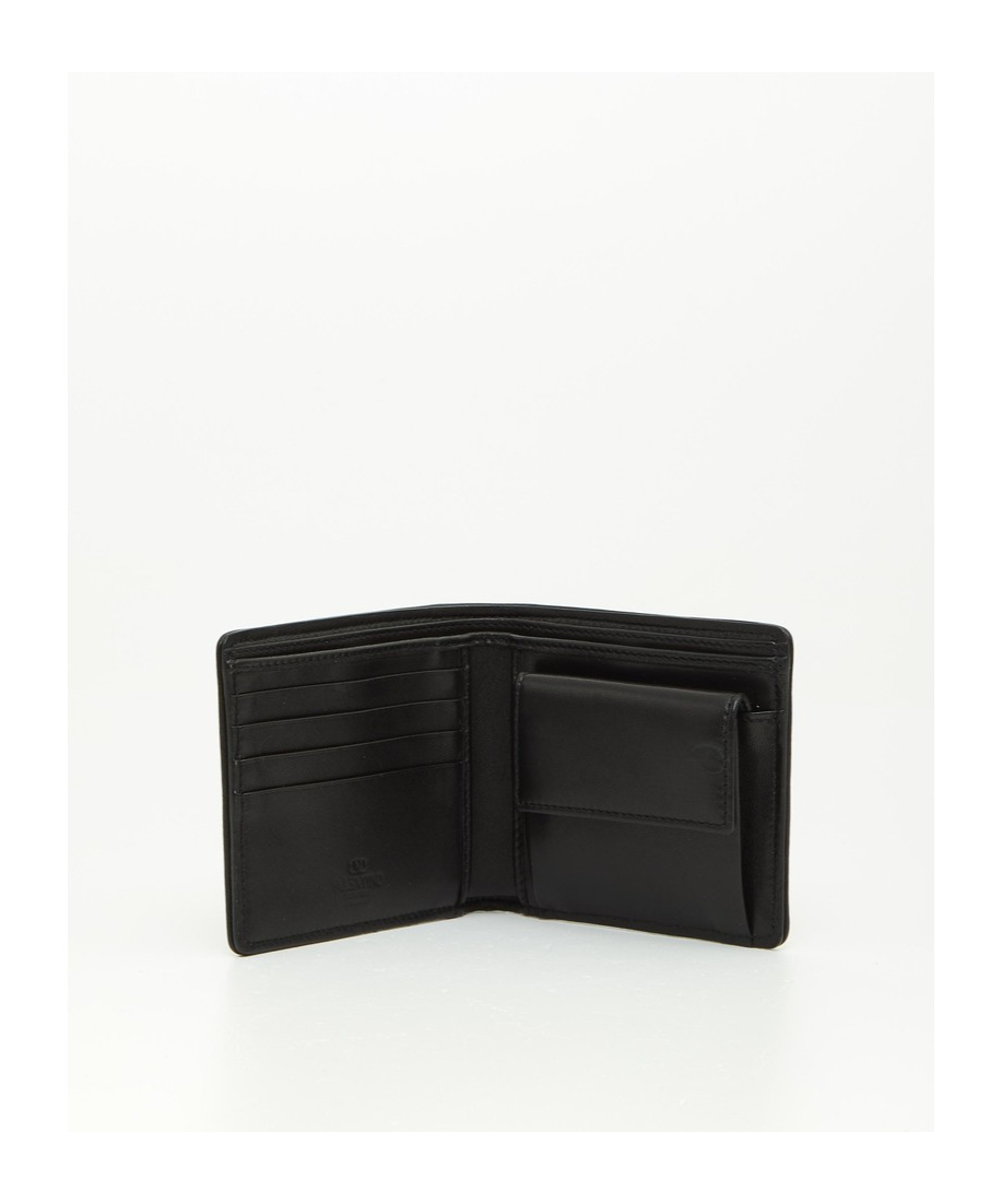Valentino All-over Logo Patterned Bi-fold Wallet In Black