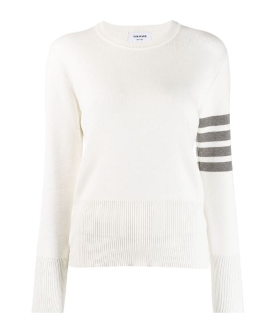 Thom Browne Round-collar And Long-sleeved Sweater In White