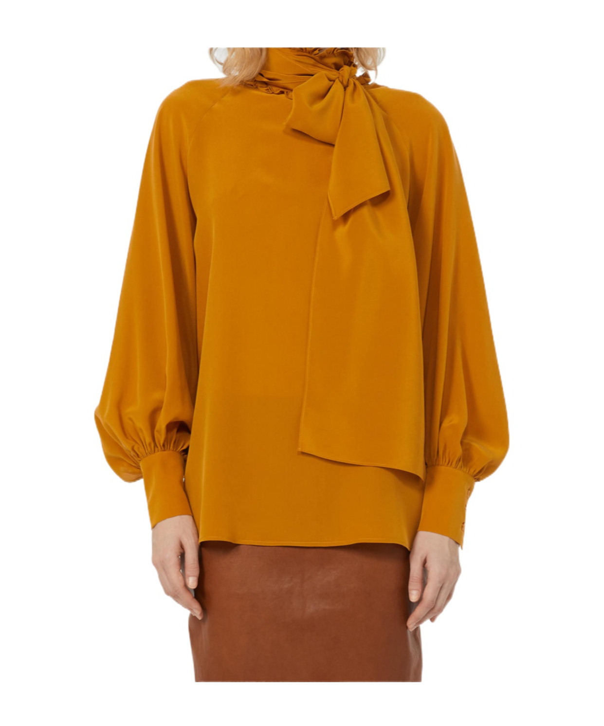 Weekend Max Mara Omens Ochre Guido High-neck Silk Blouse In Orange