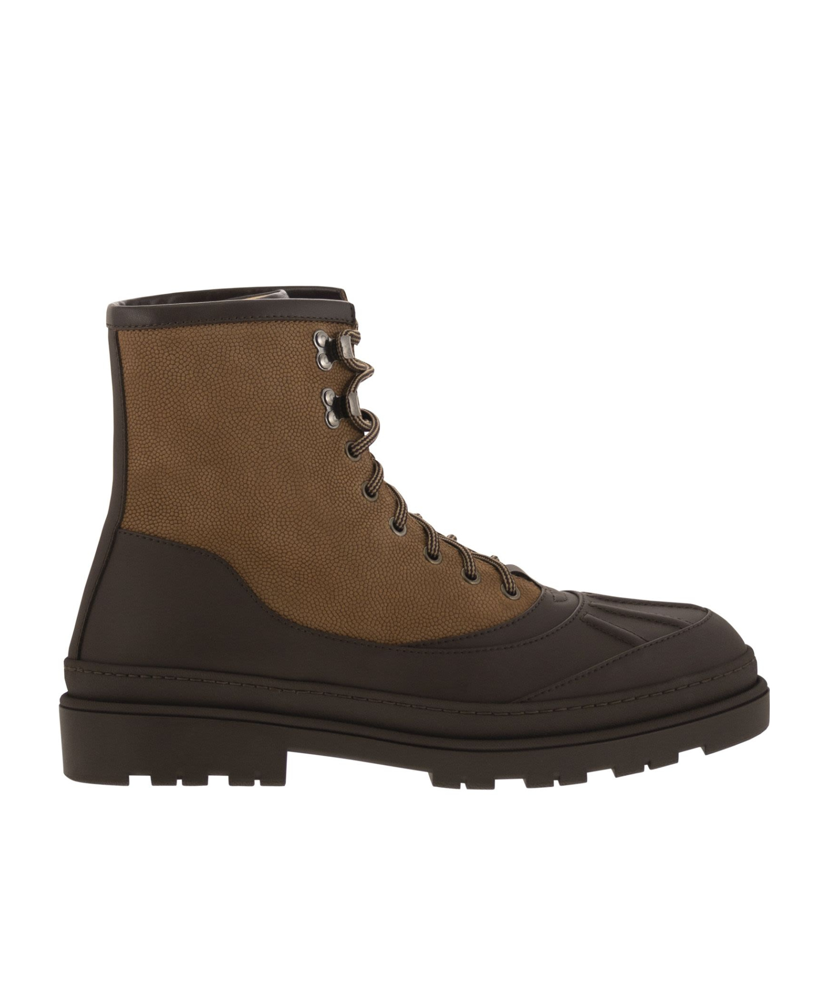 Brunello Cucinelli Men Duck Boot In Suede And Rubberised Calf Leather In Black