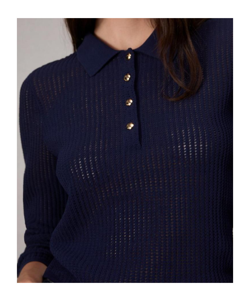 Rag & Bone Long Sleeve Polo Sweater In Indigo