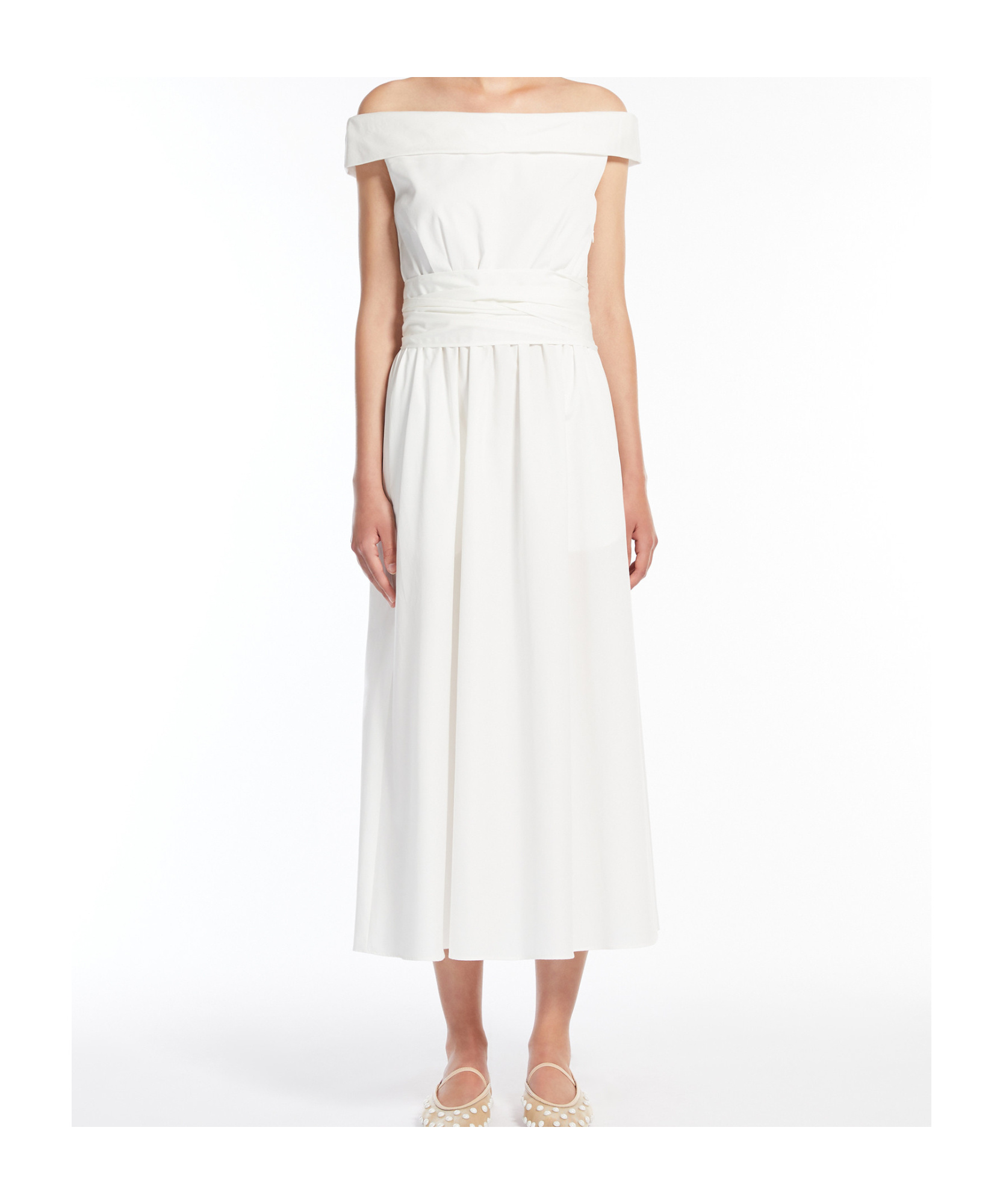 Weekend Max Mara Off-the-shoulder Poplin Dress In White