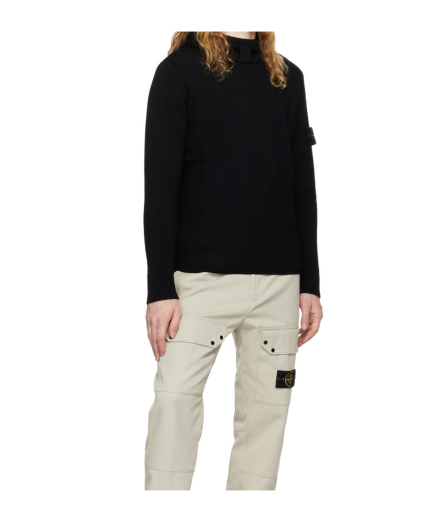 Shop Stone Island Hooded Long-sleeved Sweater In Black