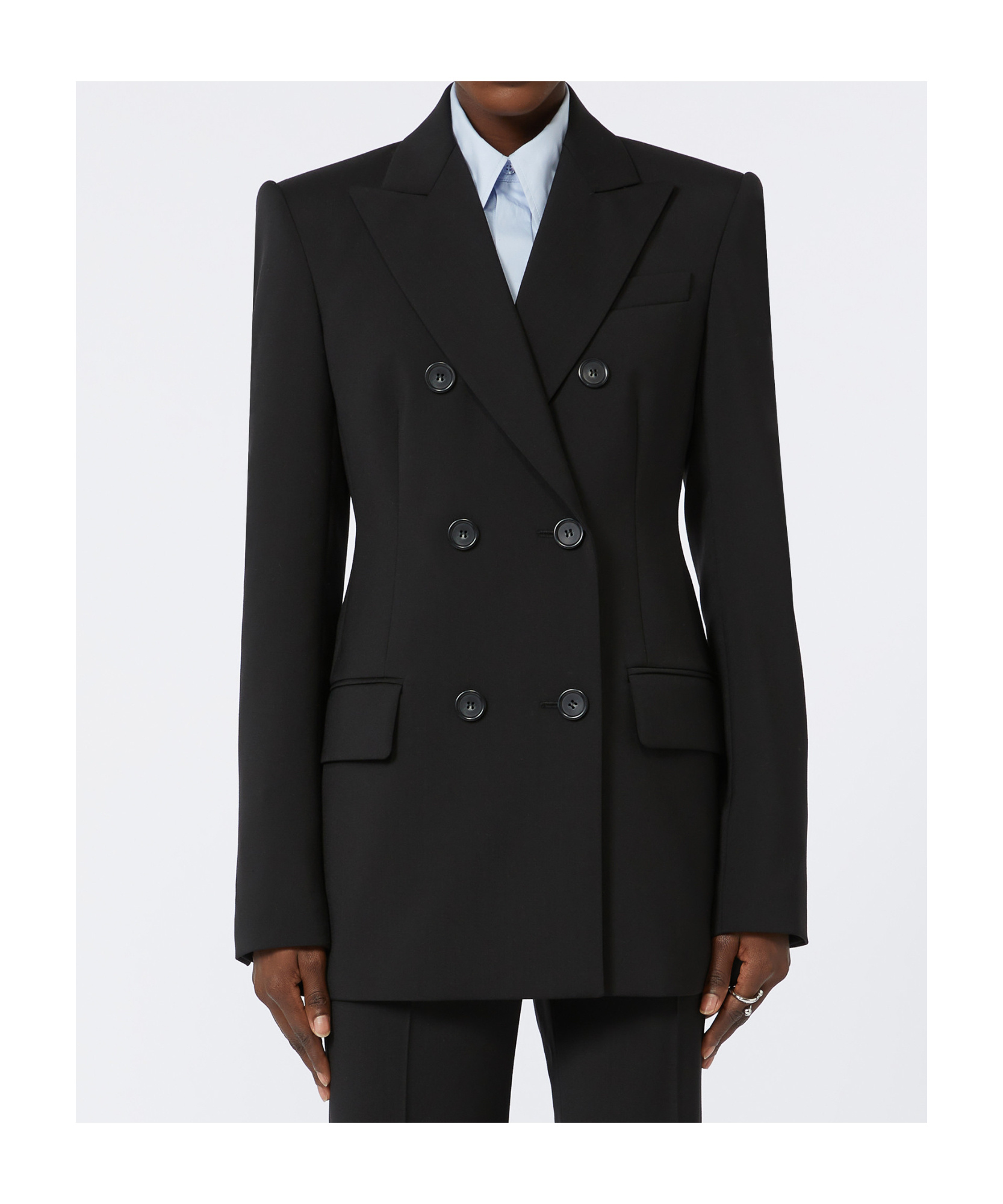 Sportmax Structured Double-breasted Blazer With Flap Pockets In Black