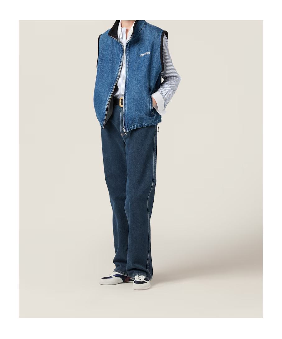 Miu Miu Logo-embroidered Denim Gilet In Blue