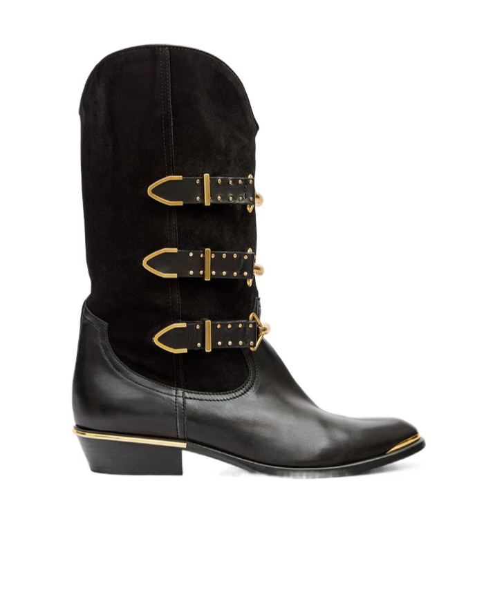 Isabel Marant Mexia Studded Leather And Suede Knee Boots In Black