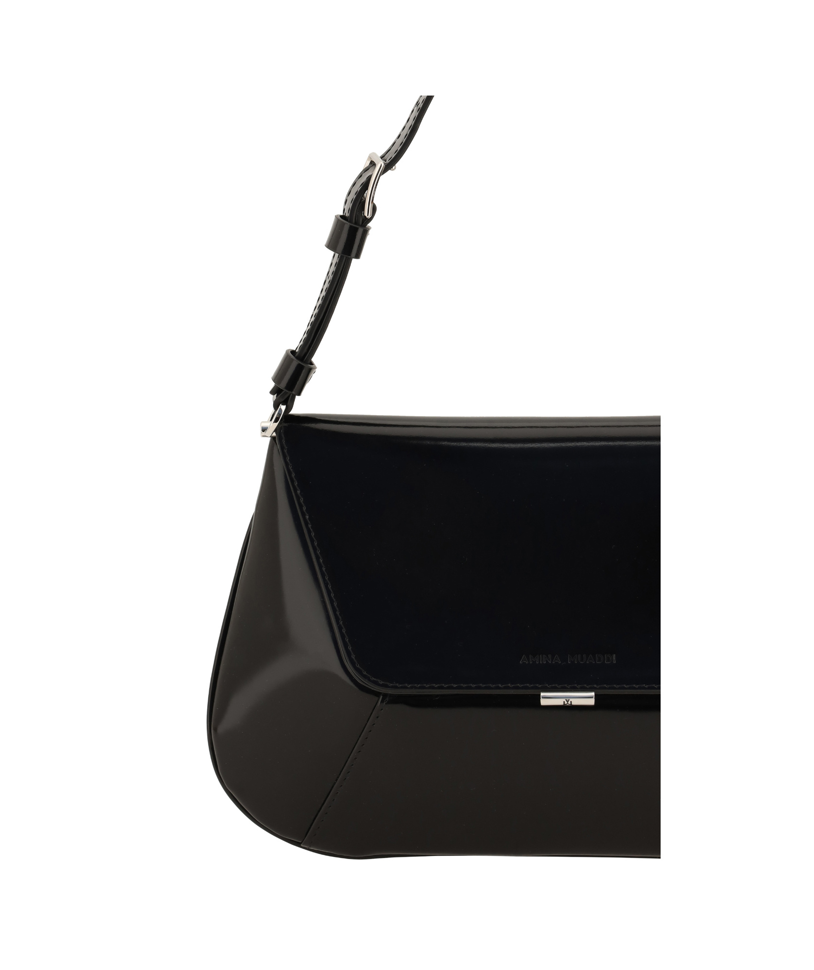 Amina Muaddi Leather Handbag With Curved Base And Reptile Motif Embossing In Black