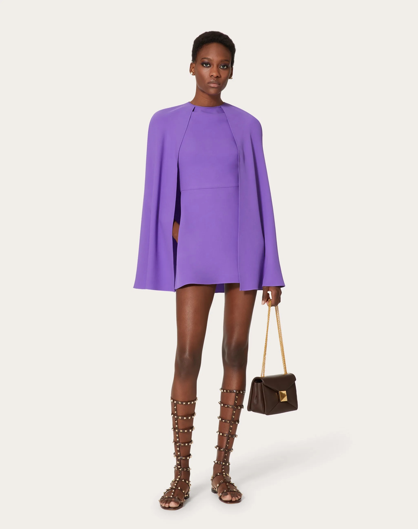 Valentino Cape-style Silk Dress In Purple