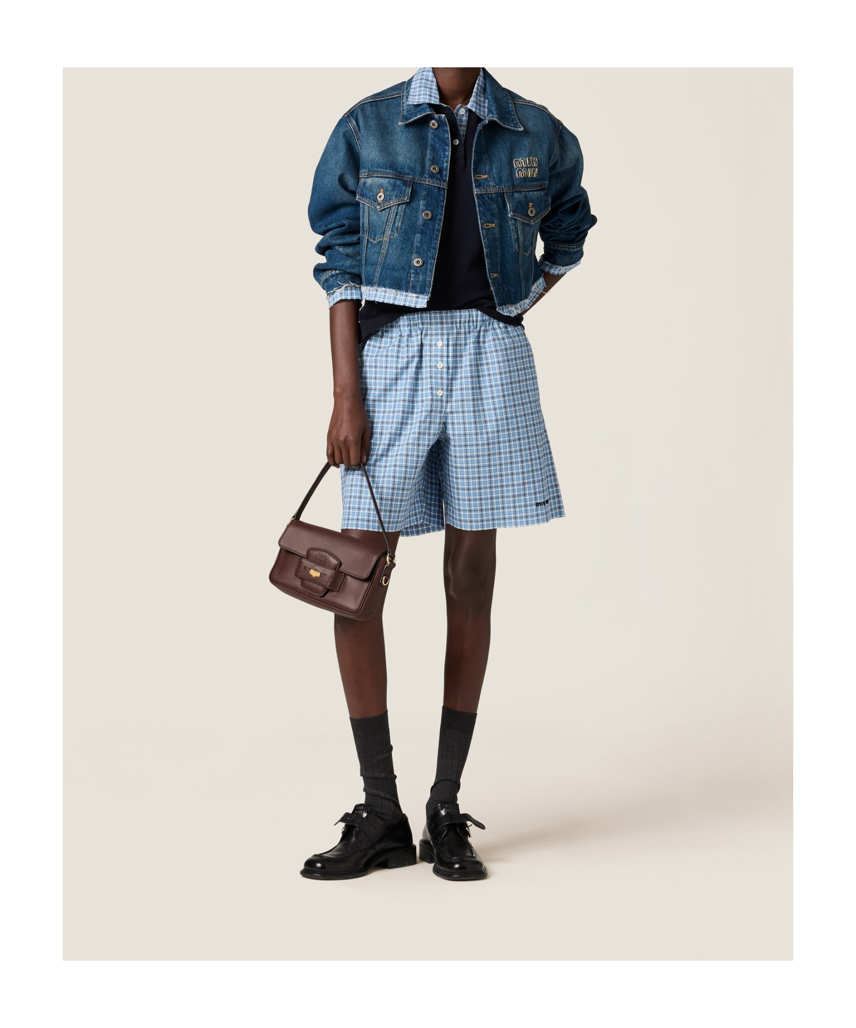 Miu Miu Checked Poplin Boxer Shorts In Blue