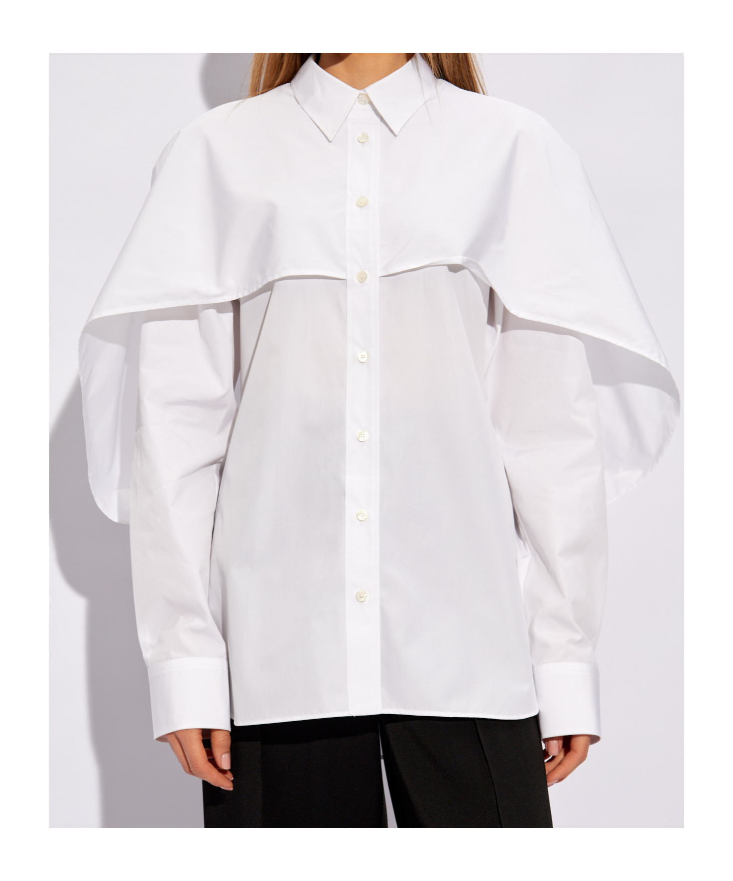 Stella Mccartney Long-sleeved Cape Shirt In White