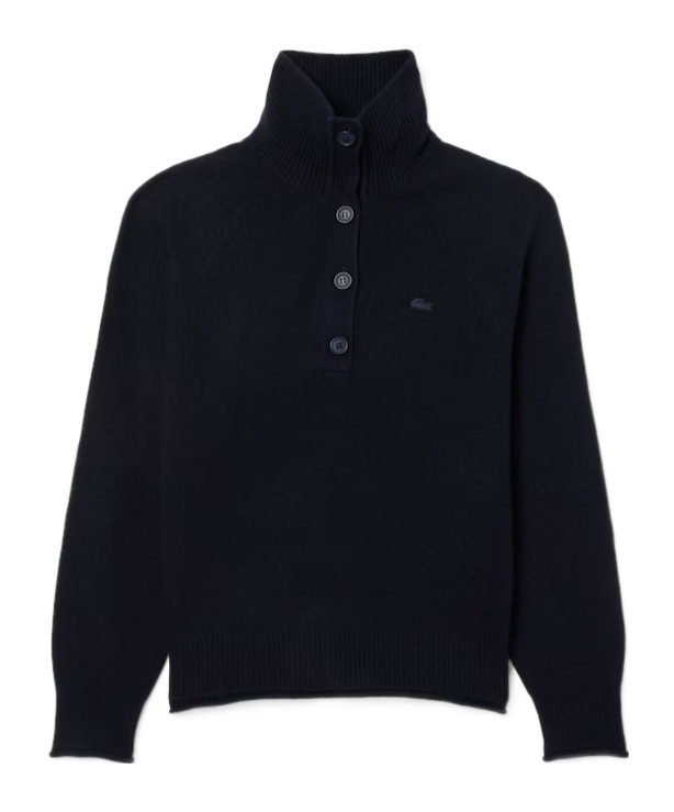 Lacoste Carded Wool High Neck Sweater In Blue