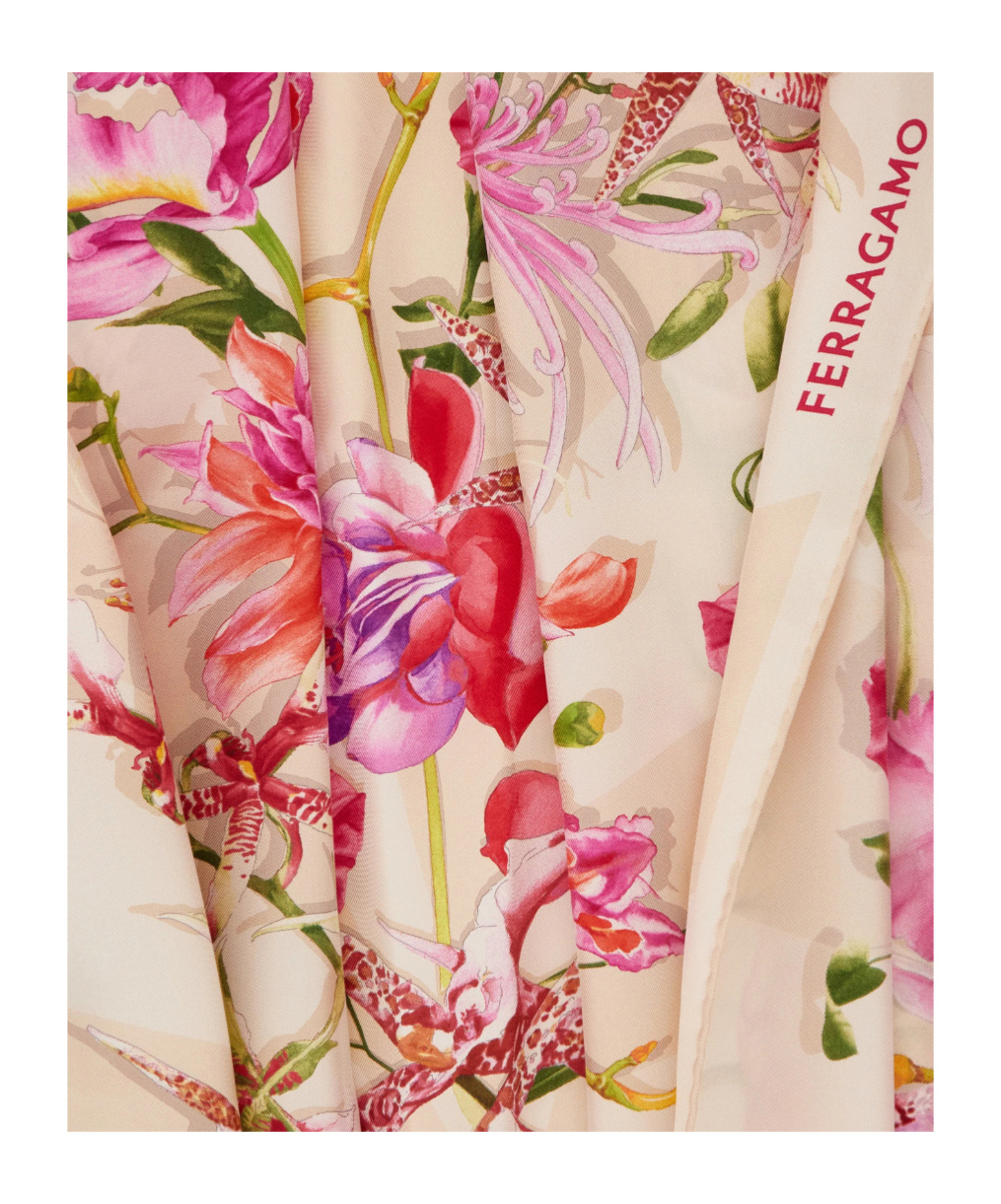 Ferragamo Gaia Print Silk Scarf In Neutral