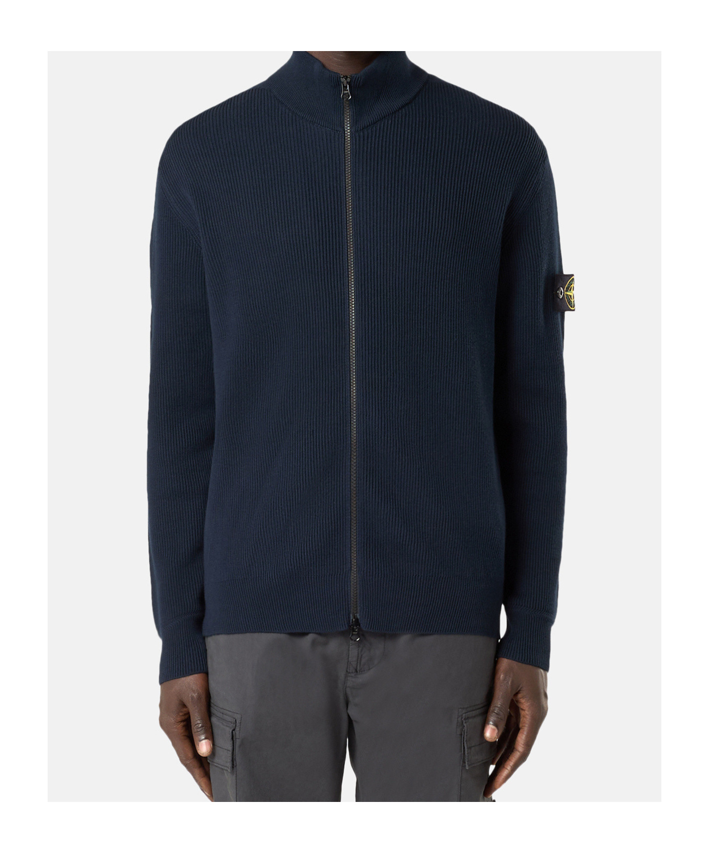 Stone Island Zip-front Wool Sweatshirt In Blue