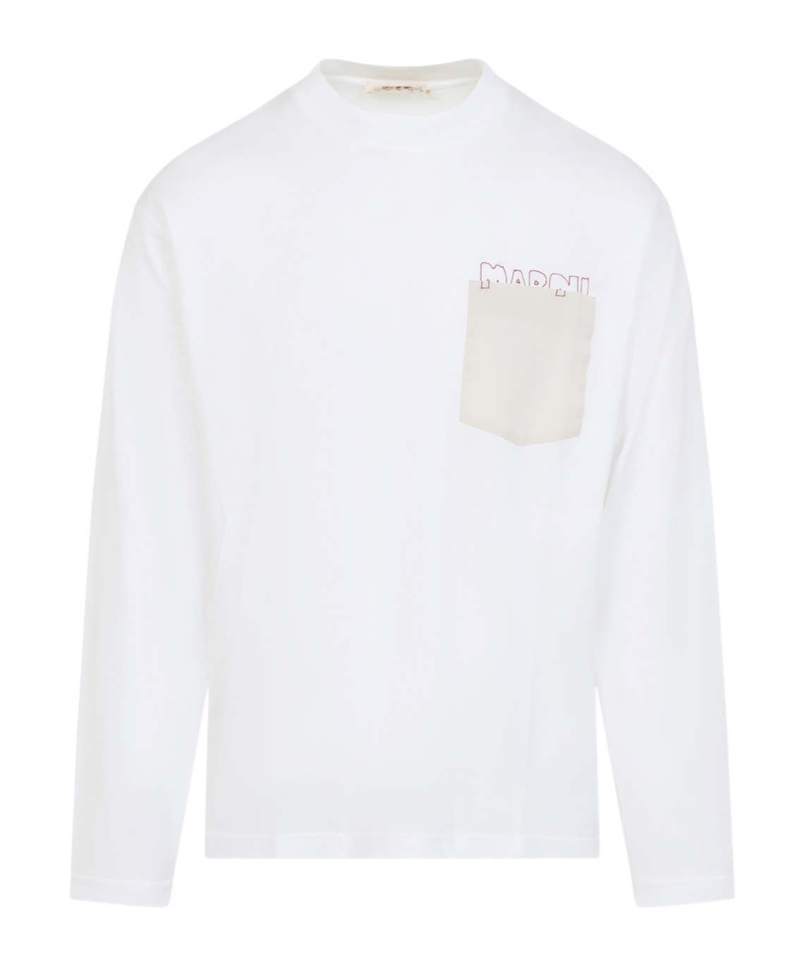 Marni Long-sleeved White Cotton T-shirt With Contrast Chest Pocket In White