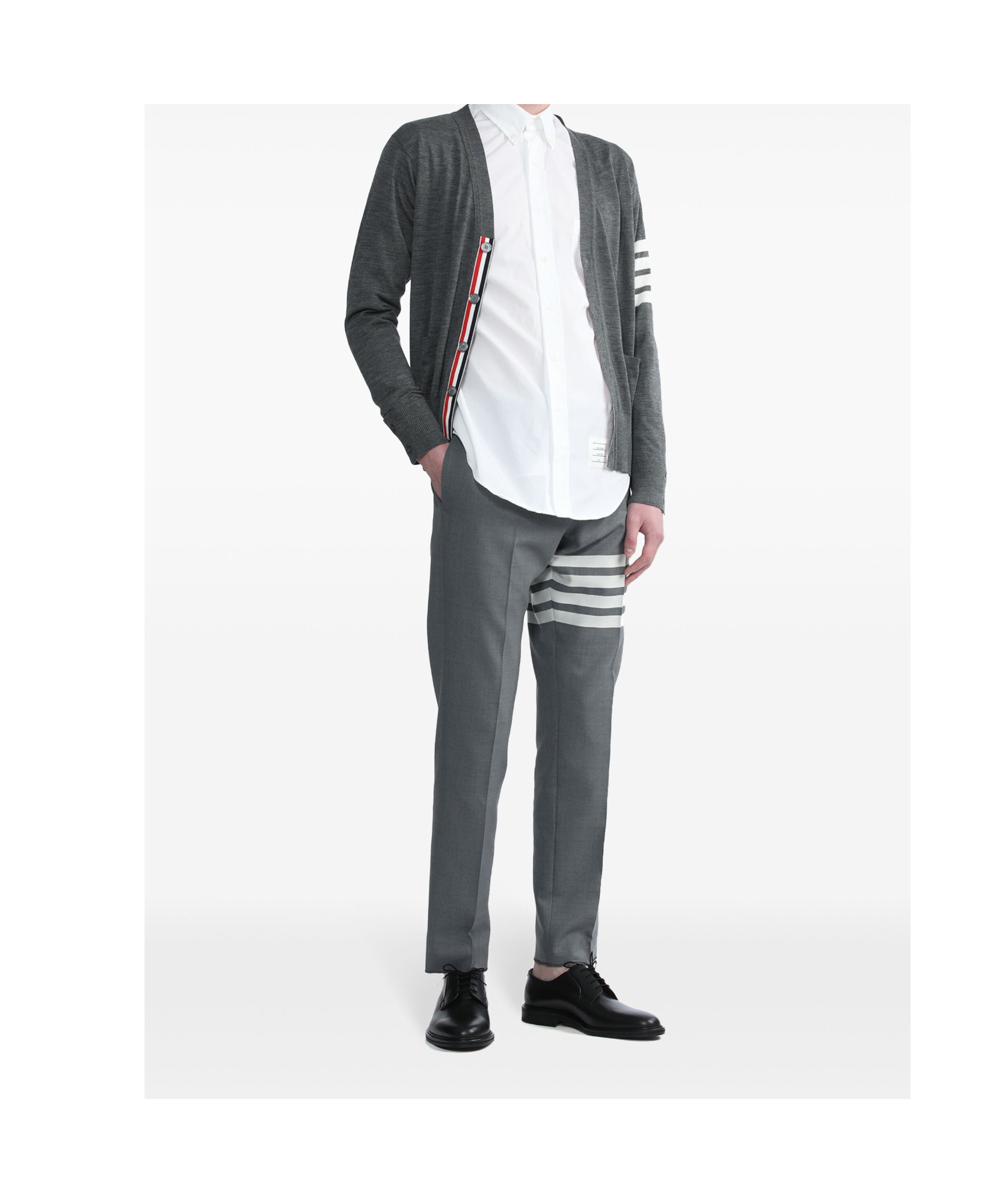 Shop Thom Browne V-neck Long-sleeved Cardigan In Gray