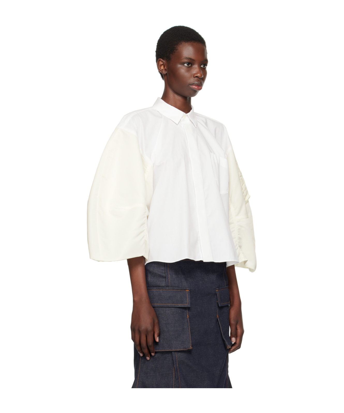Sacai Poplin And Twill Shirt In White