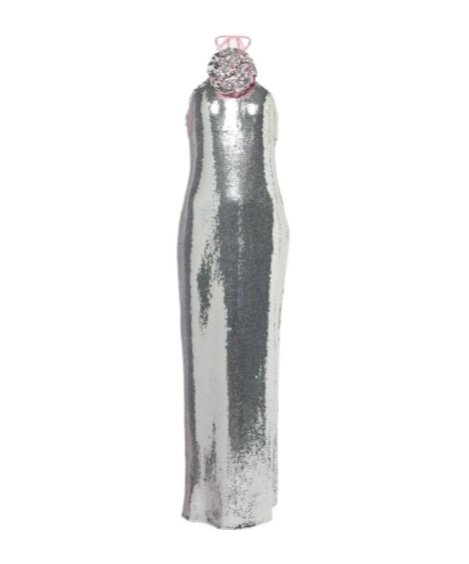Rodarte Floral Appliqué Sequined Dress In Silver