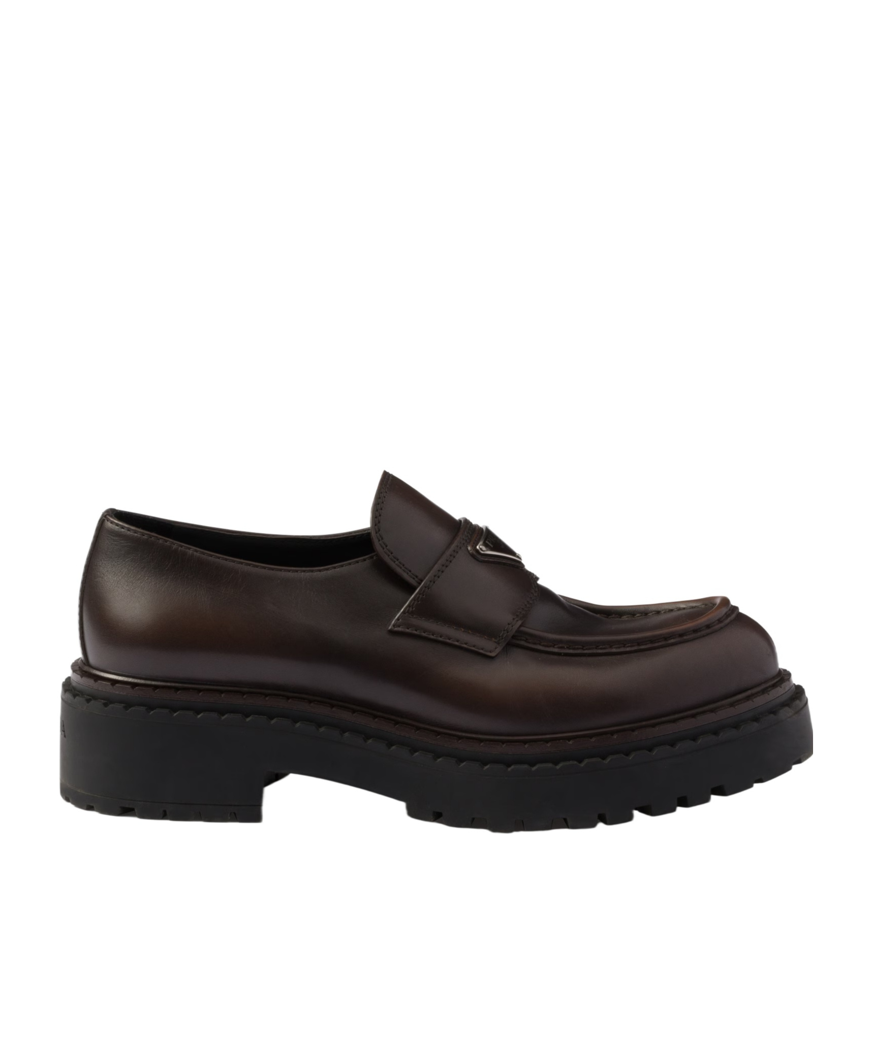 Prada Double Chocolate Platform Loafer In Brown