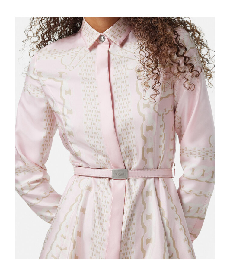 Versace Barocco Chain Pattern Mini Shirt Dress In White