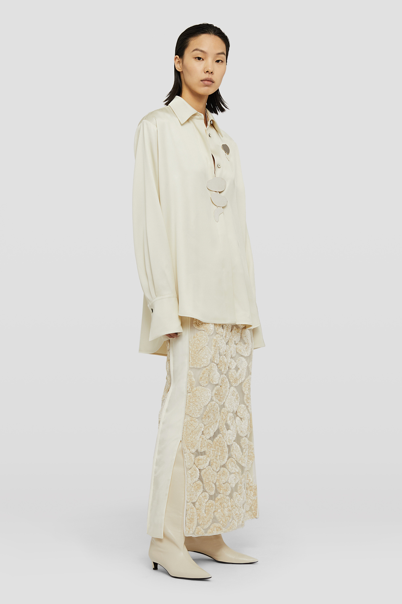 Jil Sander Pointed-collar Satin Shirt In White