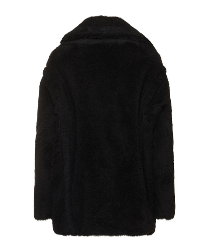 Max Mara Black Teddy Coat In Alpaca And Black Wool