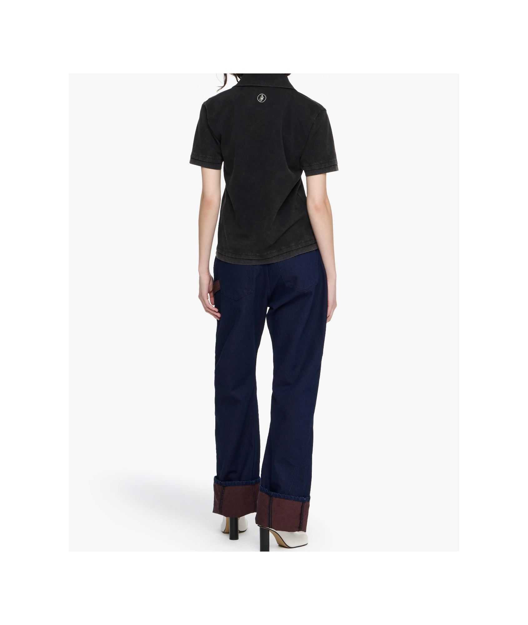 Jw Anderson Mens Washed Black Layered Embroidered-logo Cotton-pique Polo Shirt In Black