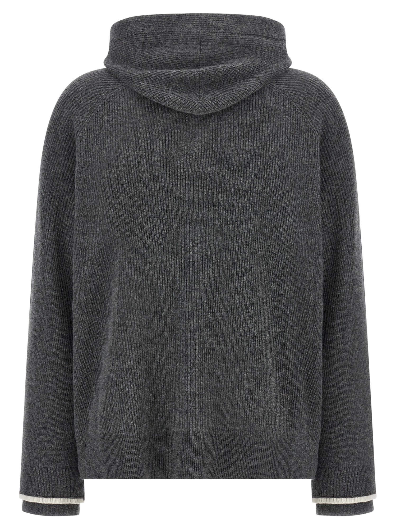 Brunello Cucinelli Ribbed Texture Hooded Sweater With Long Sleeves In Black