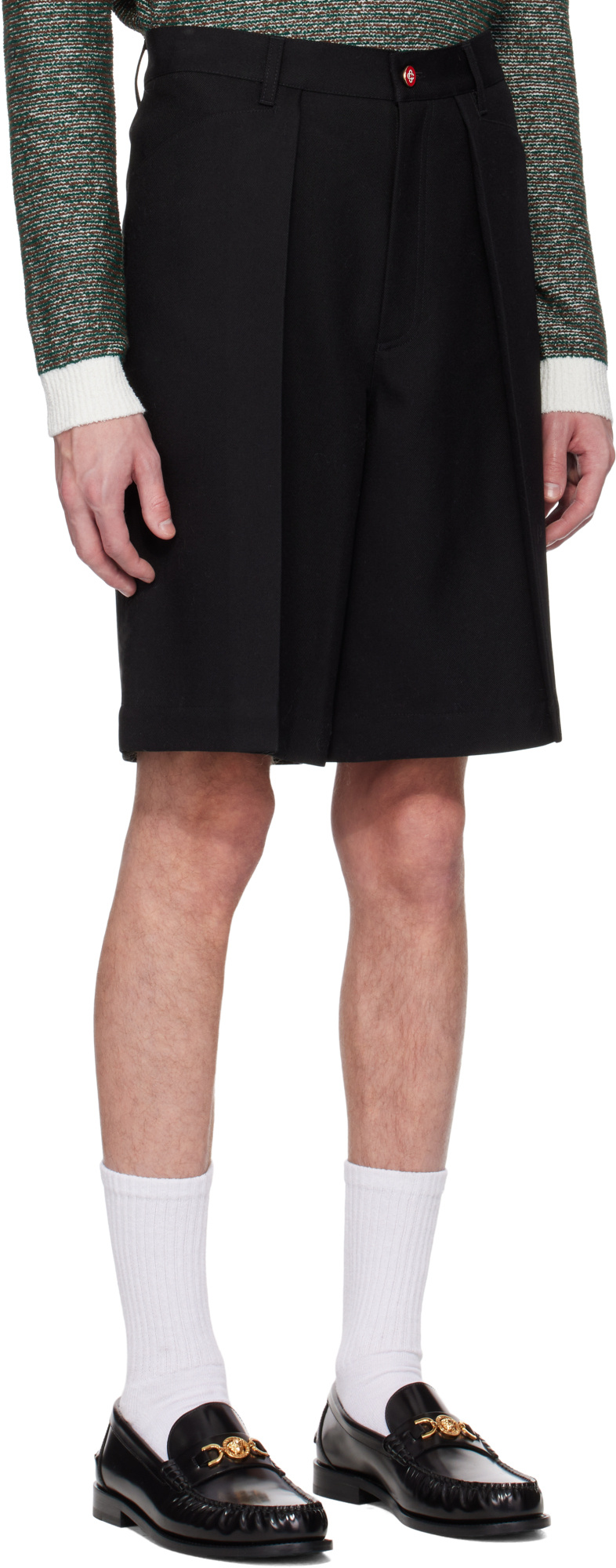 Casablanca Black Wool Pleated Tailored Shorts In Black