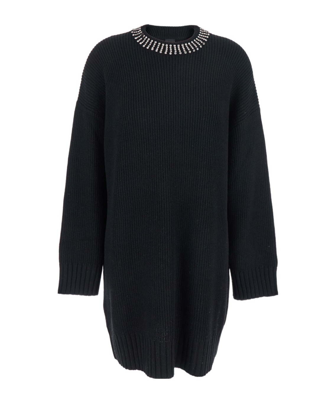 Pinko Knit Dress With Rhinestone-detailed Neck In Black