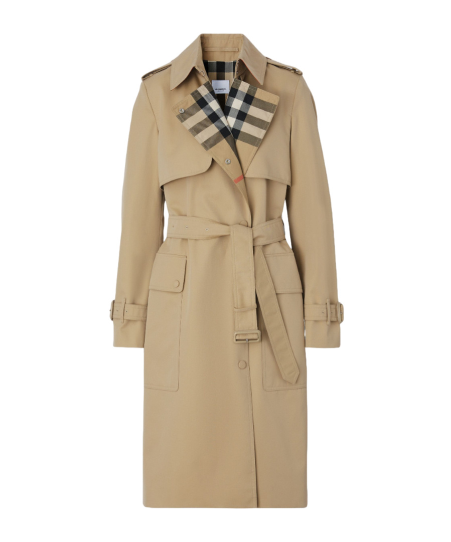 Burberry Long Check Collar Gabard In Brown