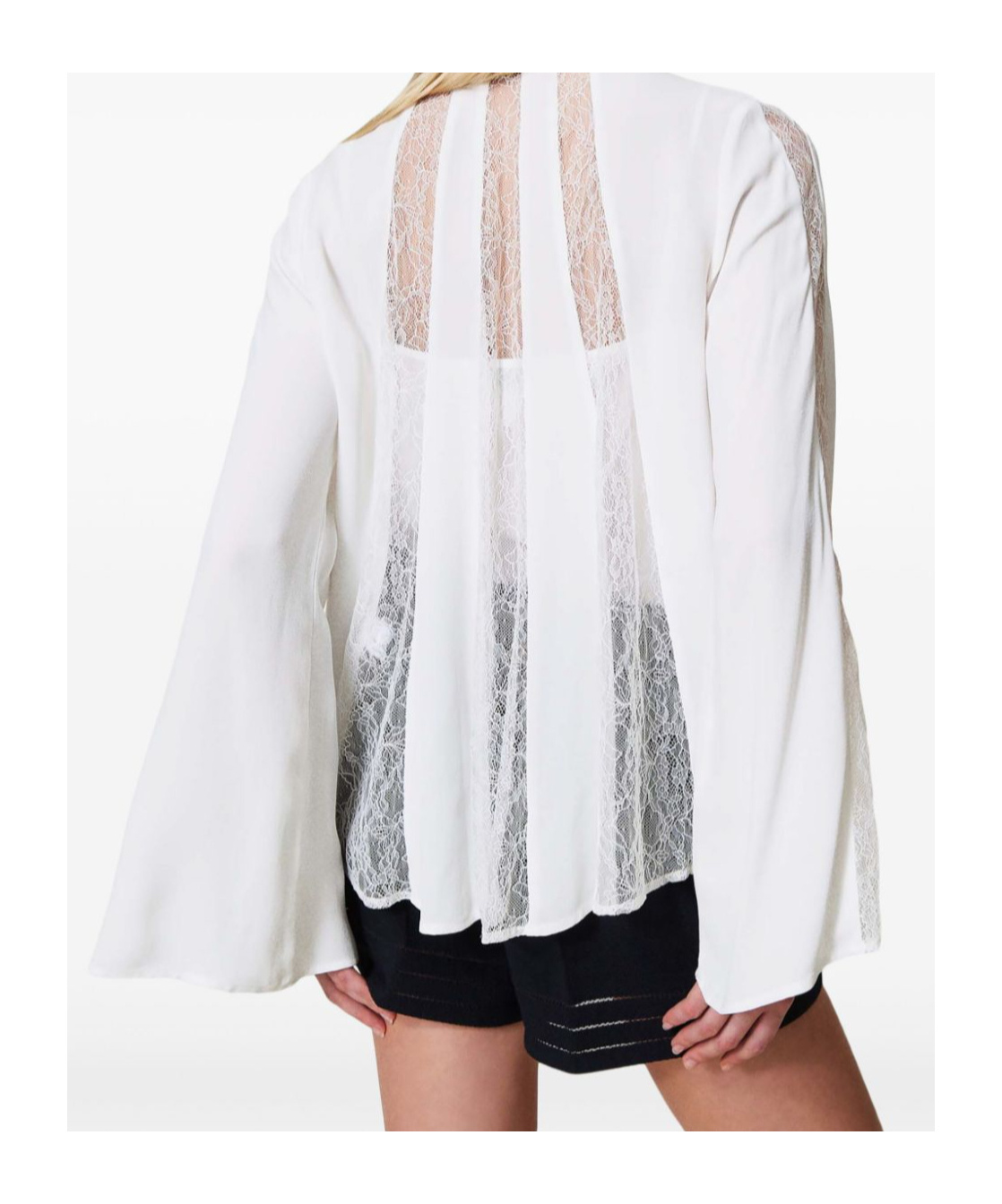 Shop Twinset Lace-detail Crepe Blouse In White