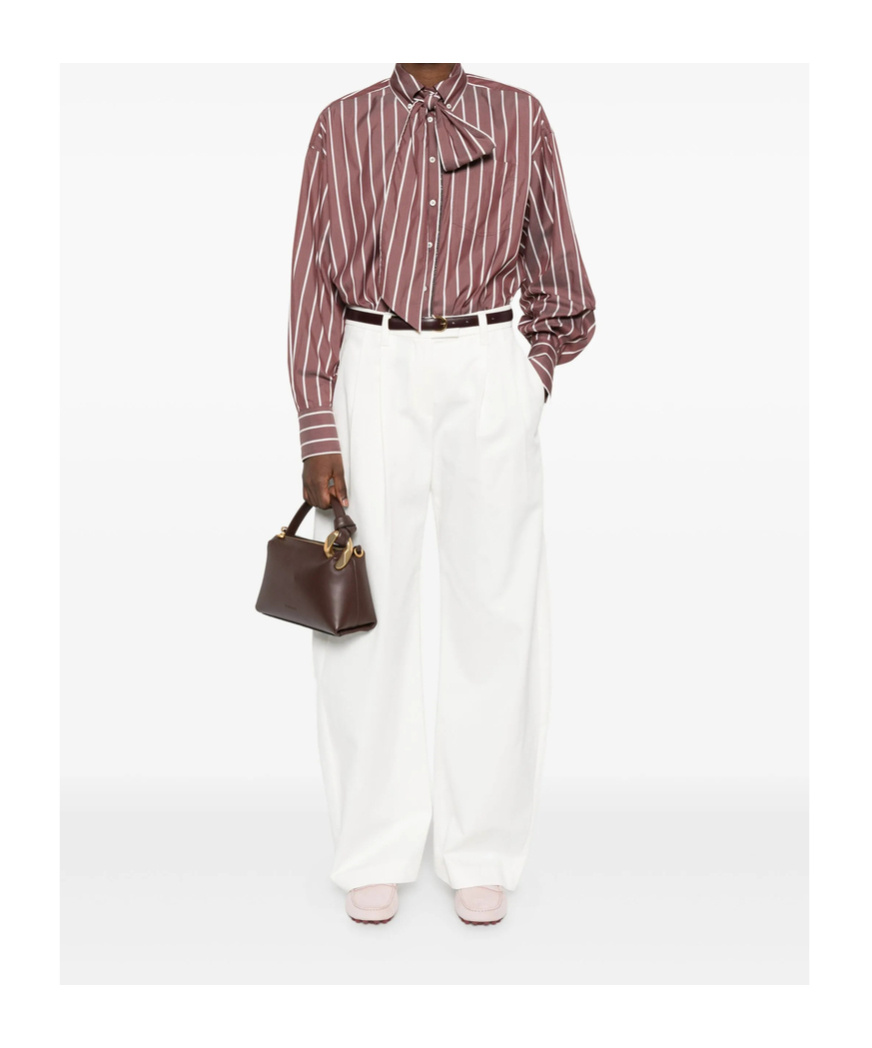 Brunello Cucinelli Striped Tie-neck Top In Gold