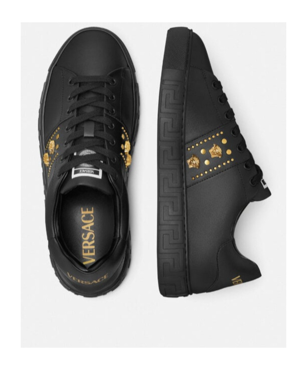 Versace Studded Greca Low-top Sneakers In Black