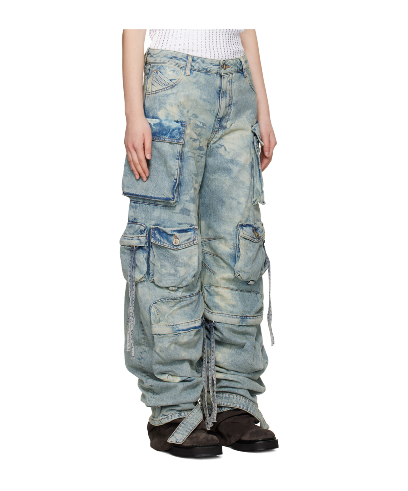 Attico Fern Cargo Denim Pants In Gray