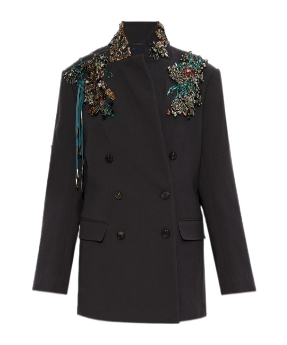 Dries Van Noten Bafya Embellished Blazer In Gray