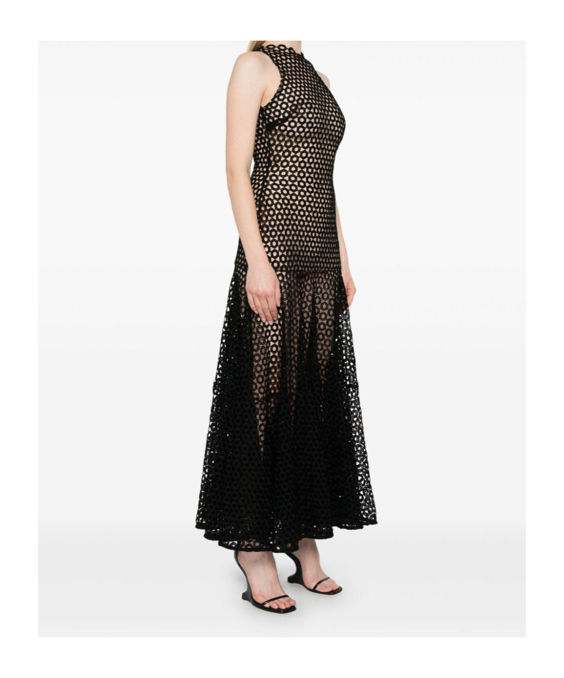 David Koma Flared-hem Macramé Maxi Dress In Black