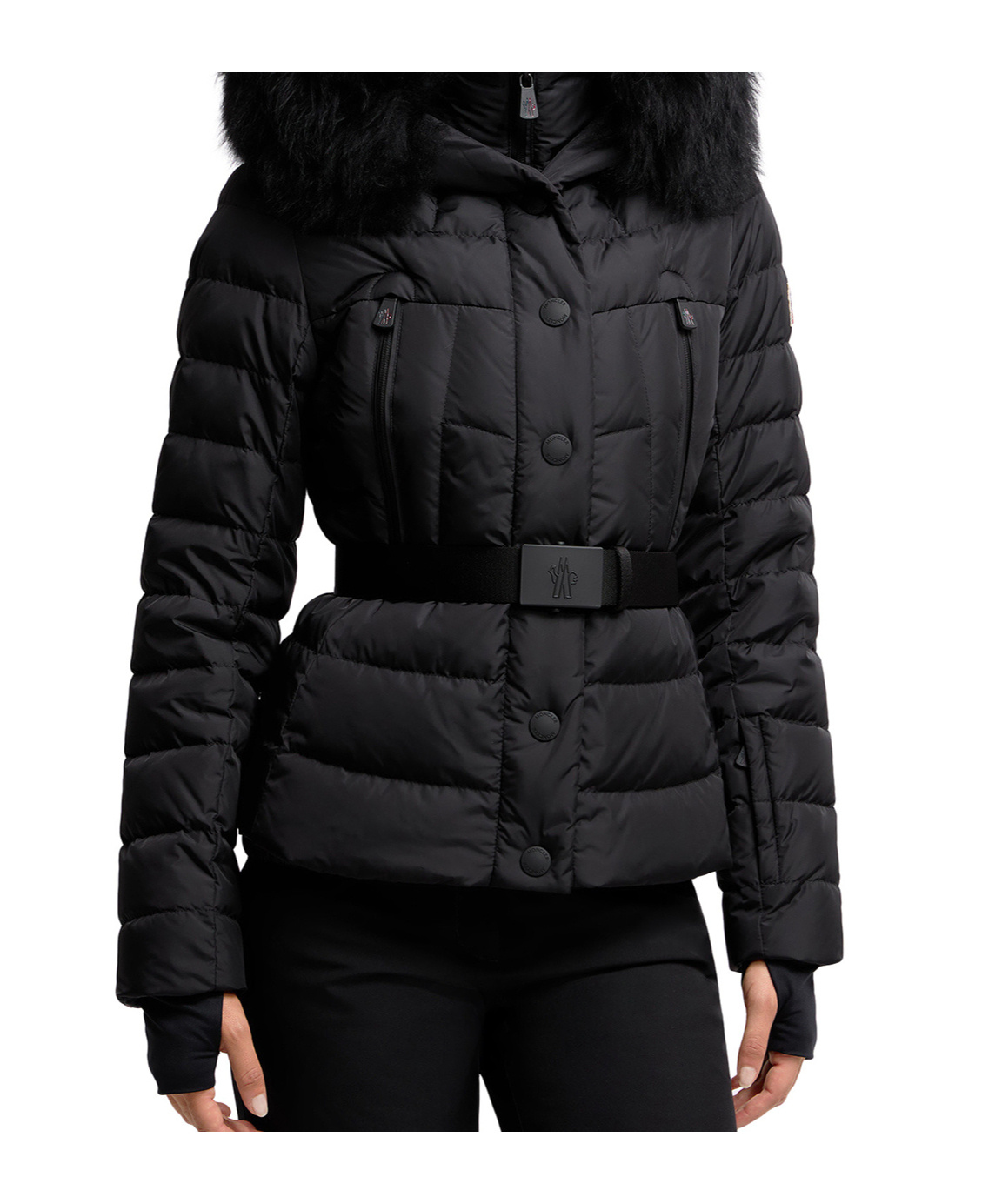 Moncler Beverley Hooded Shearling-trimmed Ski Down Jacket In Black
