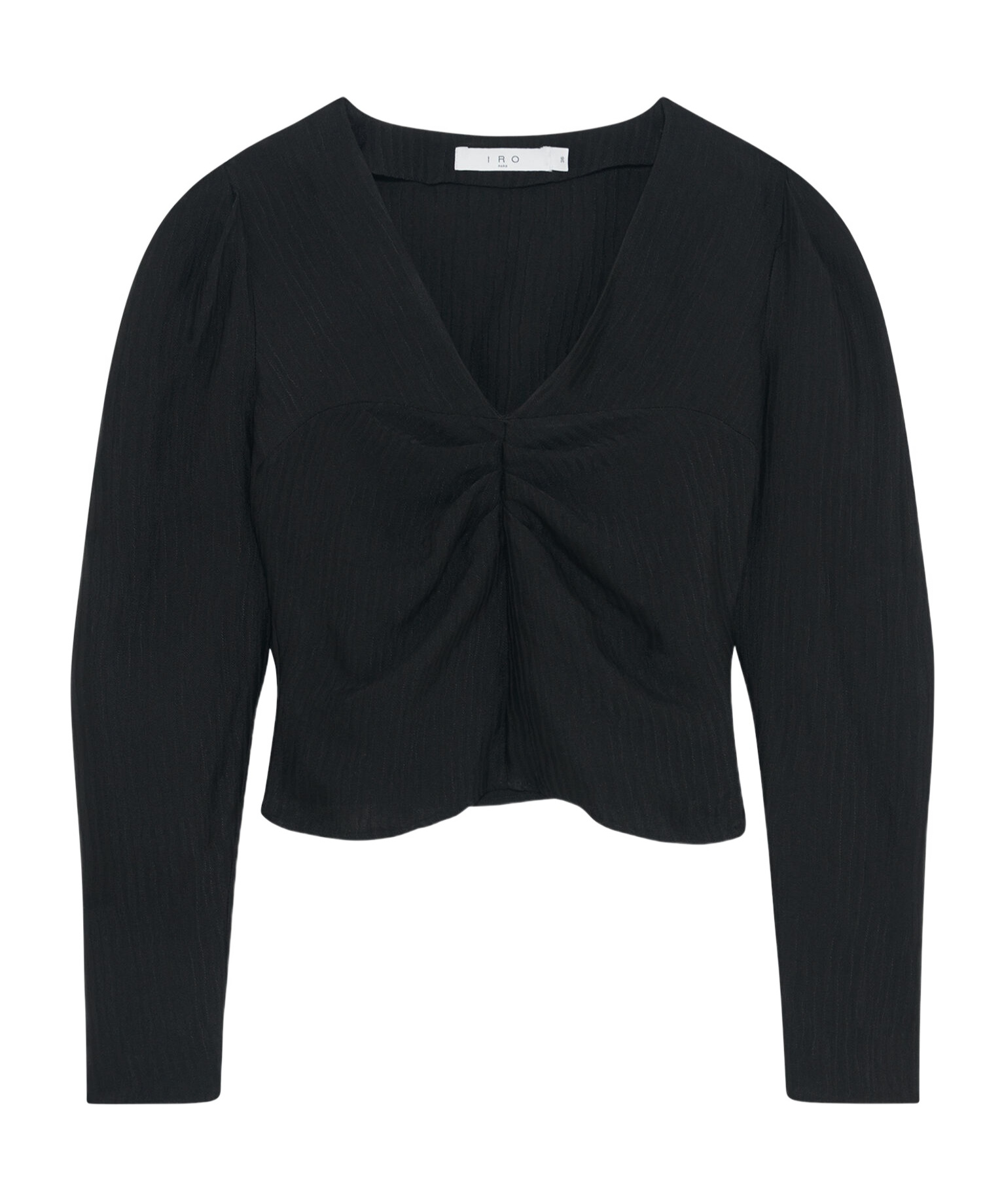 Iro Imae Striped Short V-neck Blouse In Black