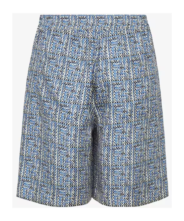 Fendi Short Trousers In Blue Ff Silk In Blue