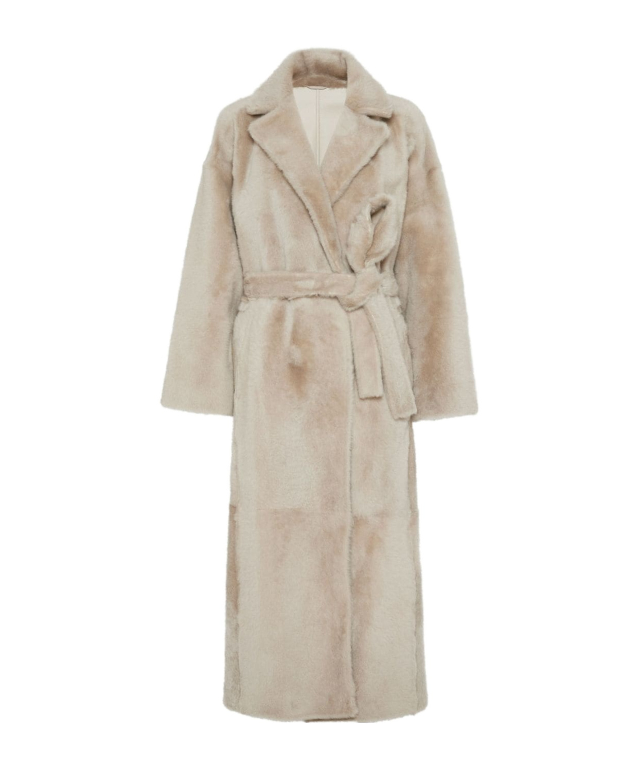 Brunello Cucinelli Reversible Shearling Coat With Shiny Detailing In Nude