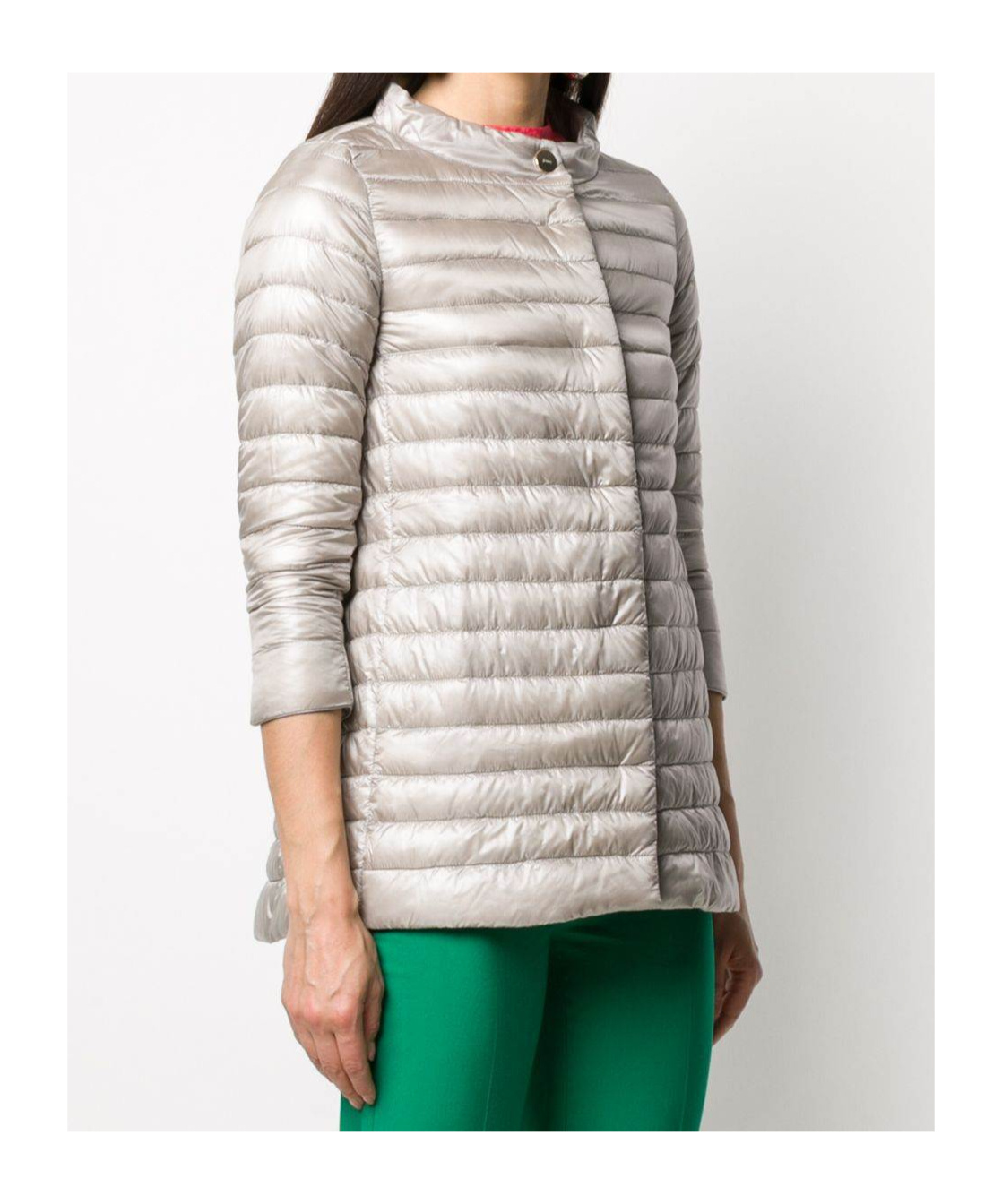 Herno Funnel-neck Mid-length Quilted Jacket In Pearl Grey