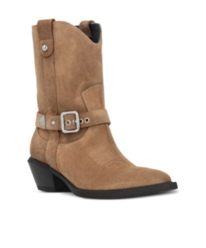 Pinko Texan-style Suede Ankle Boots With Heel In Brown
