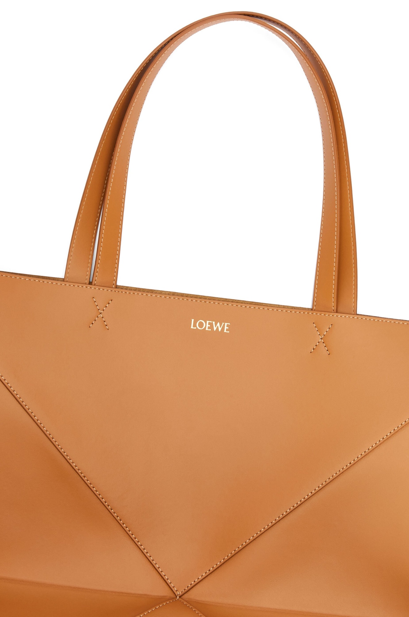 Loewe Xl Puzzle Fold Tote In Shiny Calfskin In Brown