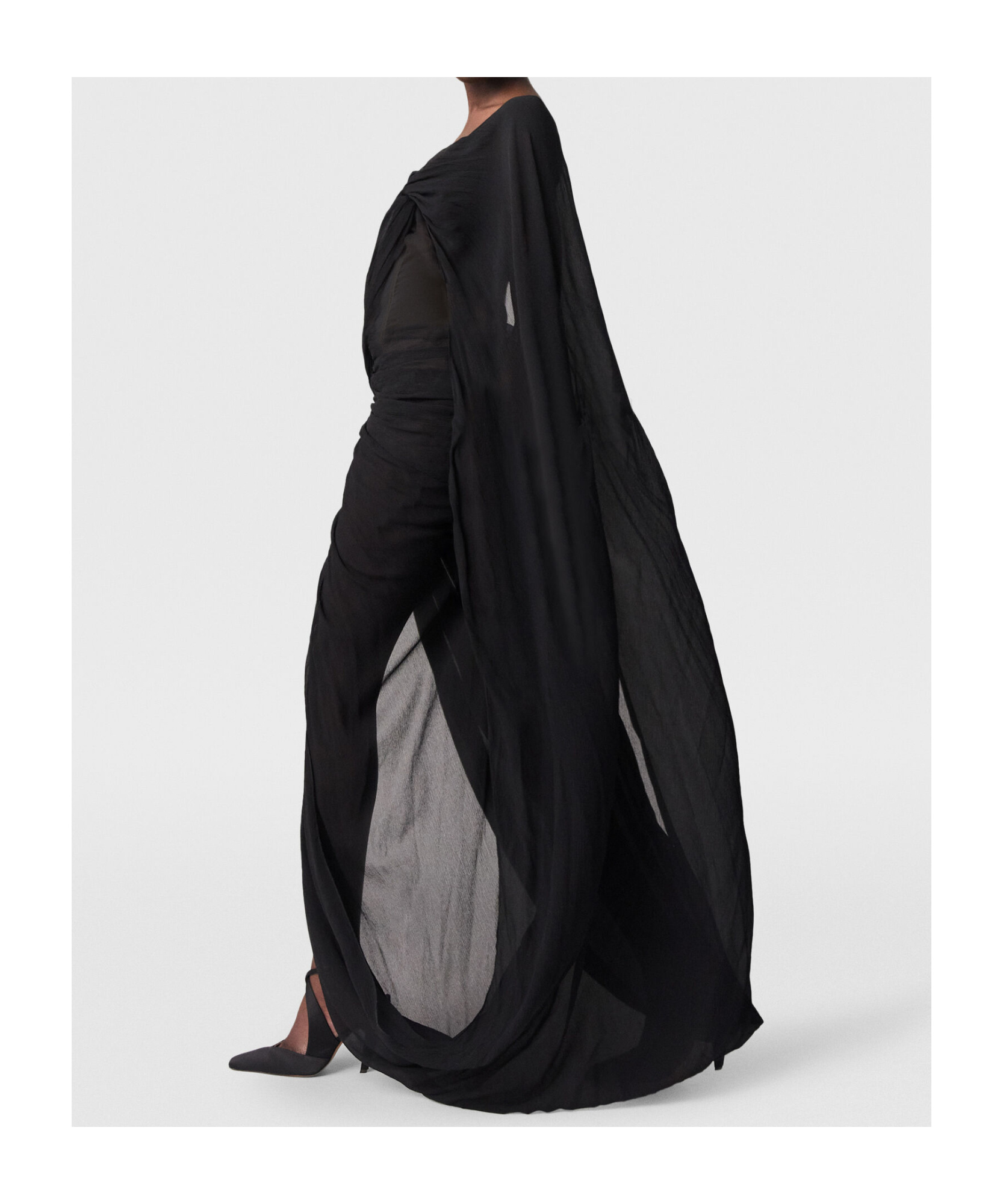 Stella Mccartney Ruched Knotted Sheer Panel Maxi Dress In Black