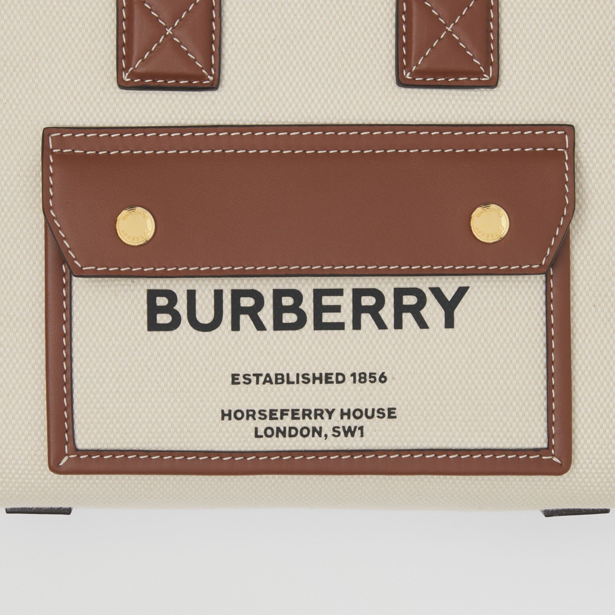 Burberry Frey Rectangular Cotton Shoulder Bag With Leather Trim In Nude