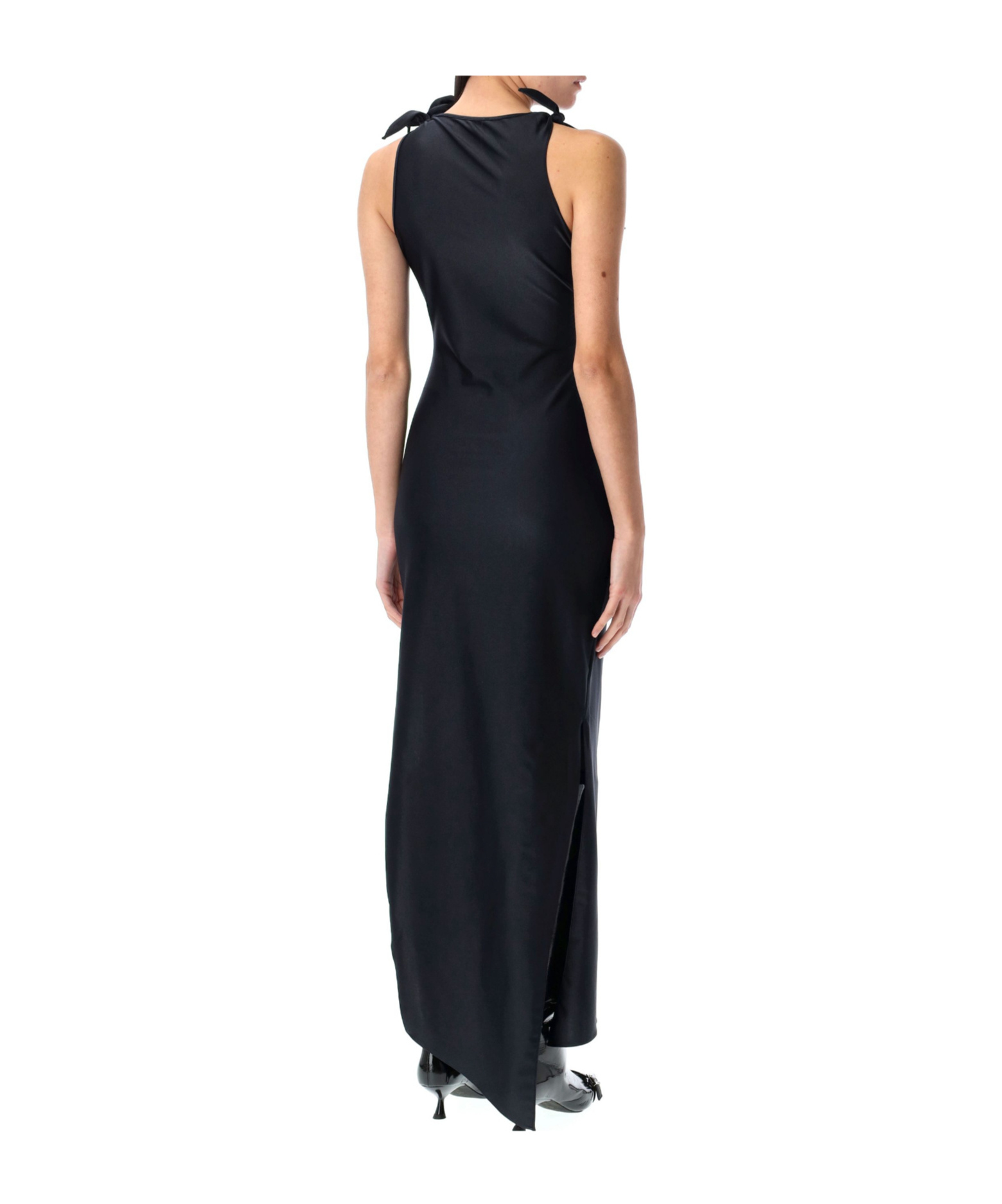 Coperni Embellished Asymmetric Flower Gown In Black