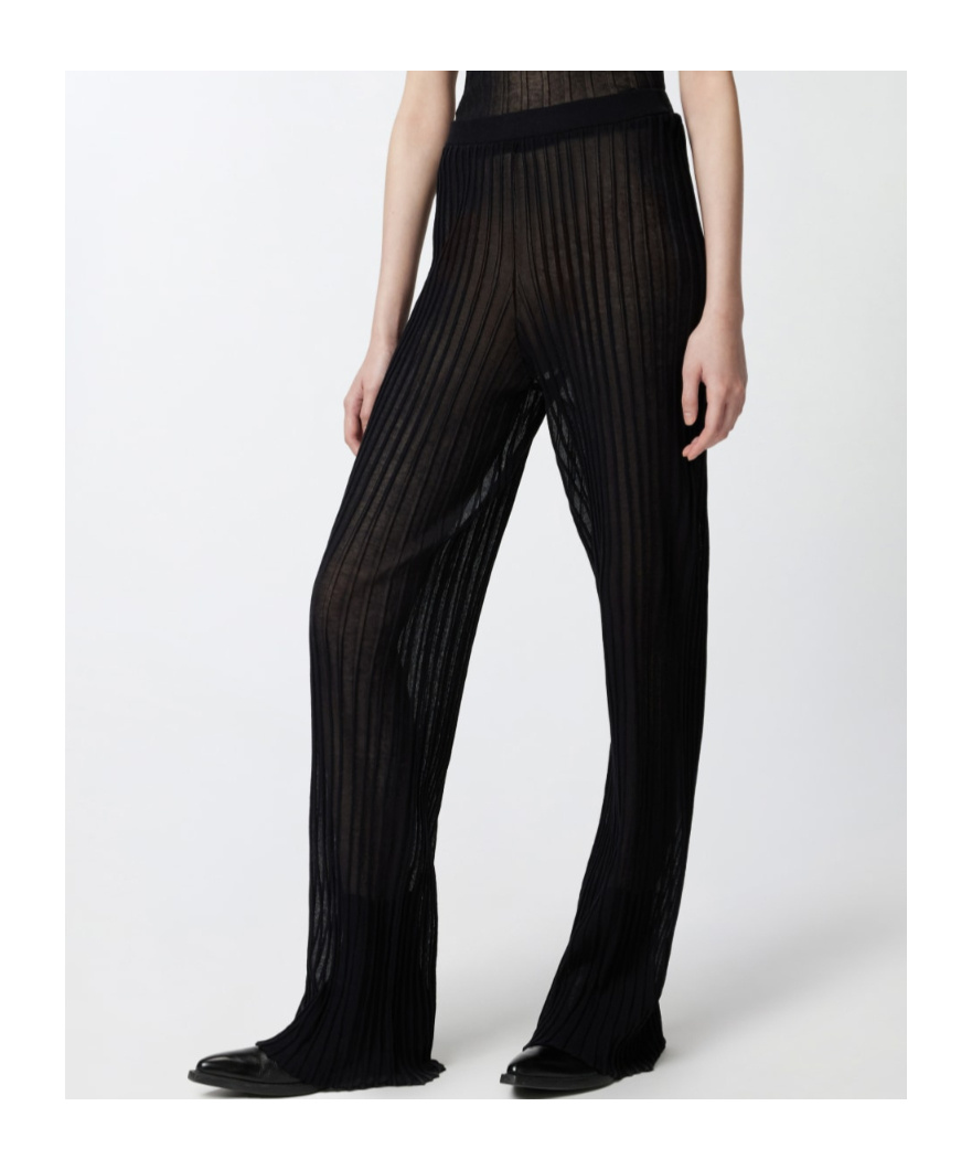 Pinko Lightweight Semi-transparent Ribbed Trousers In Black